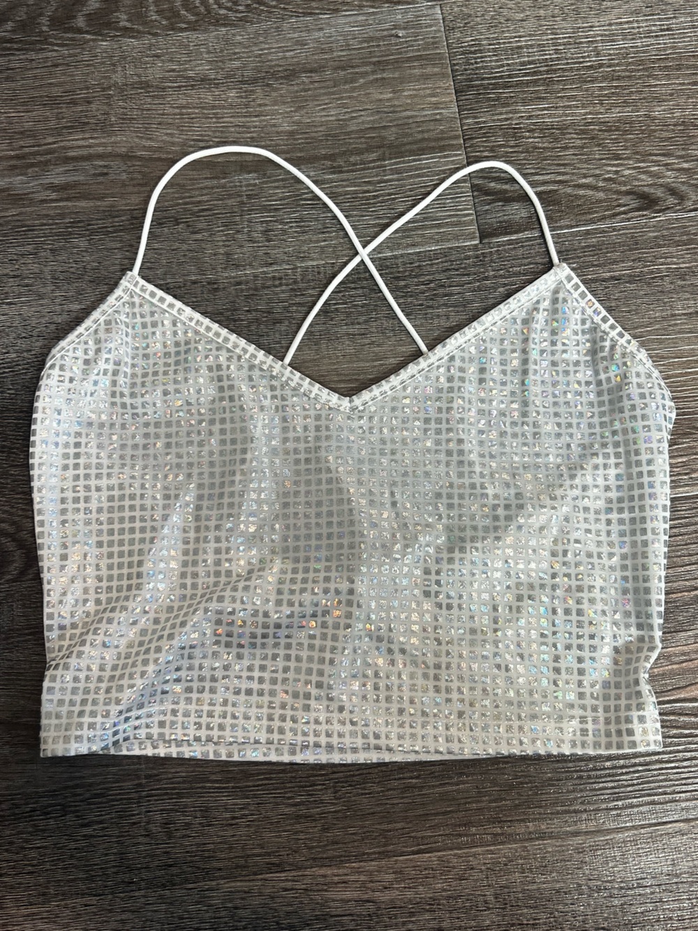 Sparkling White Sequin Square Grid Cami